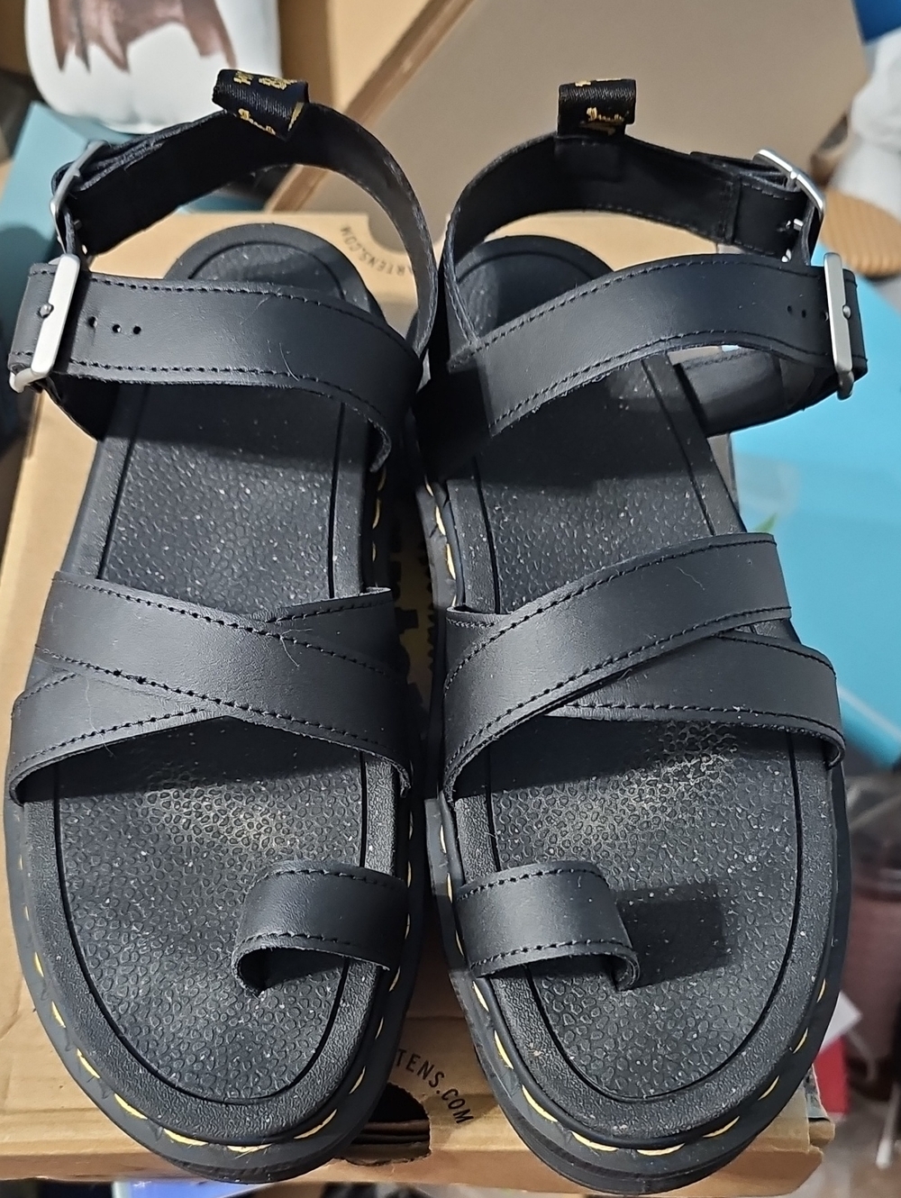 Dr. Martens Black Leather Platform Toe-Ring Sandals